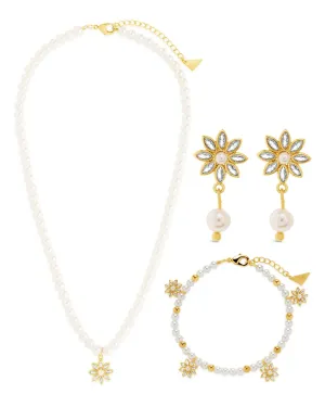 CZ & Pearl Blossom Matching Set