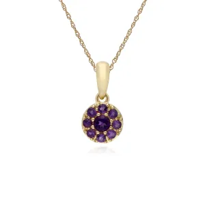 Damen 9 Karat Gelbgold Amethyst Rund Haufen Anhänger auf 45cm Kette