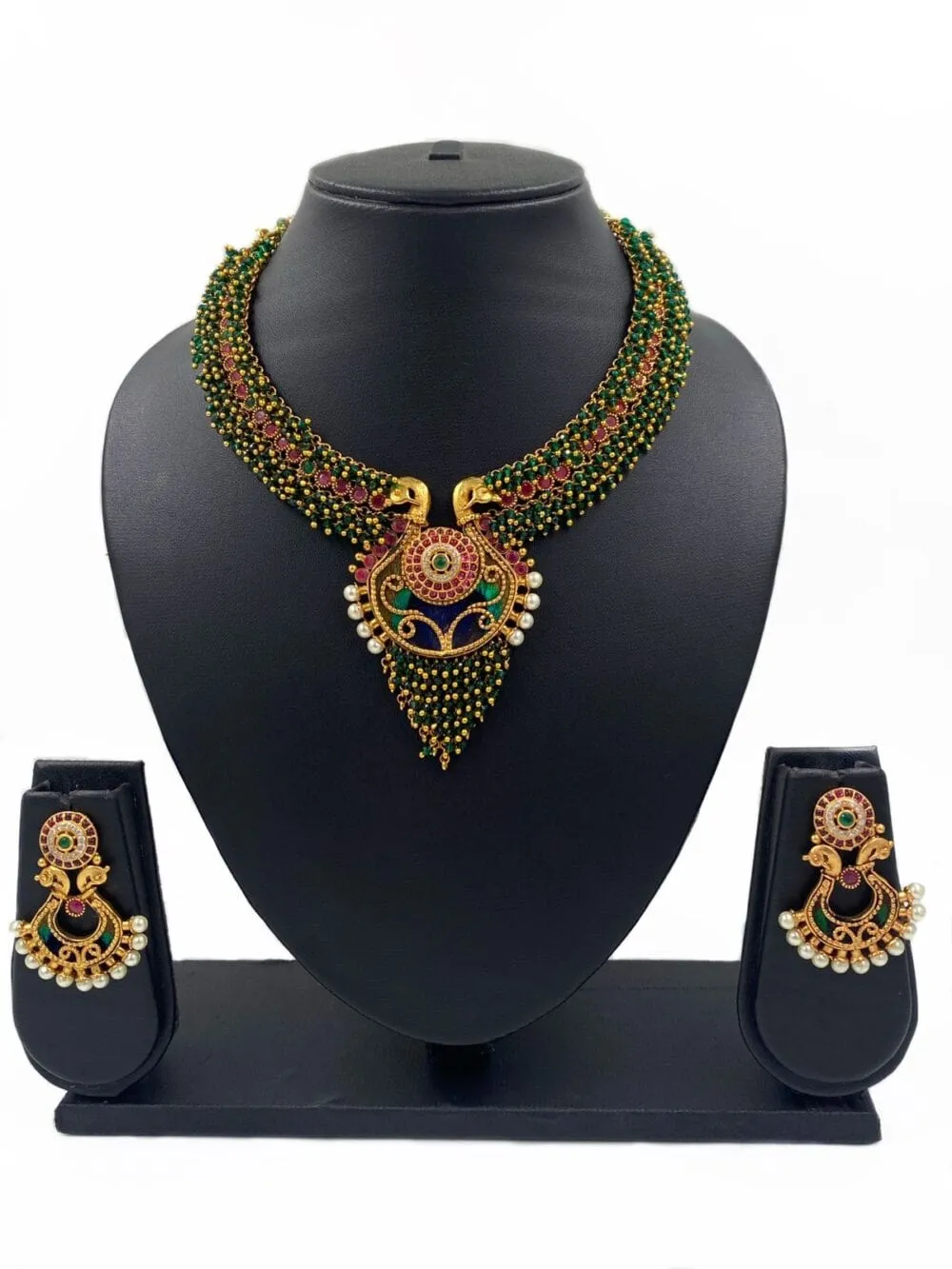 Designer Gold Plated Peacock Design Temple Necklace Set For Women By Gehna Shop