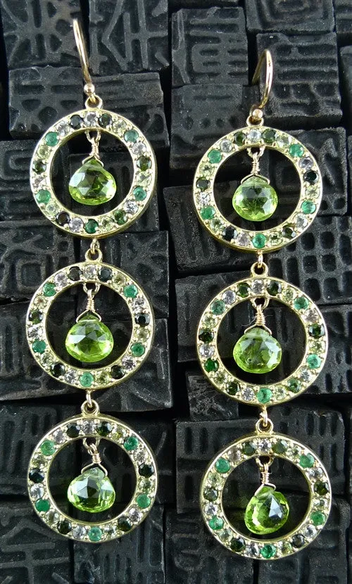 Emily and Ashley Green Sapphire, Peridot, and Green Tourmaline in 14K Yellow Gold Earrings