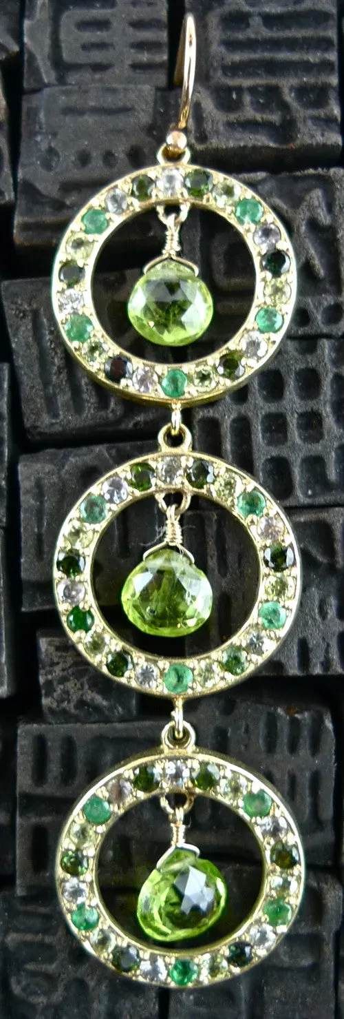 Emily and Ashley Green Sapphire, Peridot, and Green Tourmaline in 14K Yellow Gold Earrings