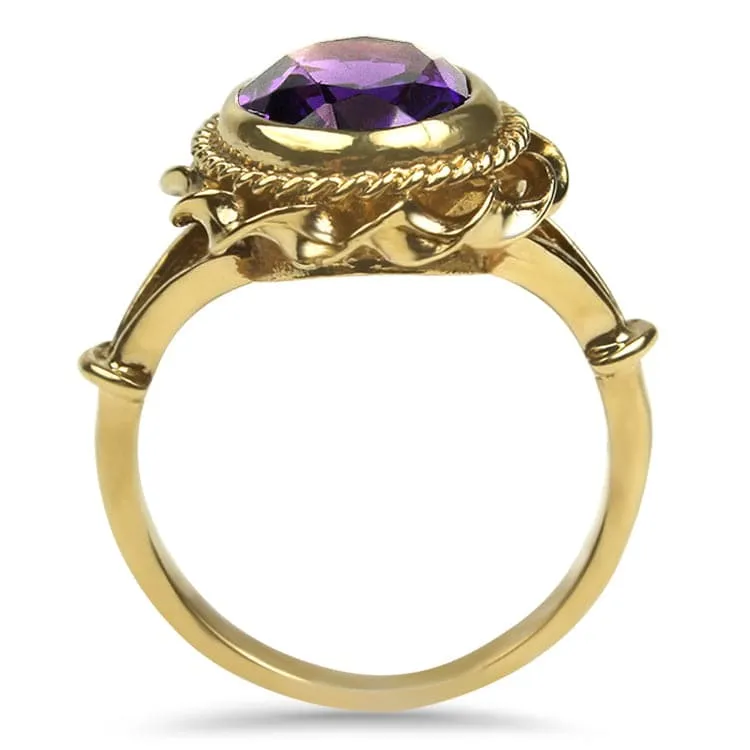 Estate 9K Yellow Gold Oval Amethyst Ring