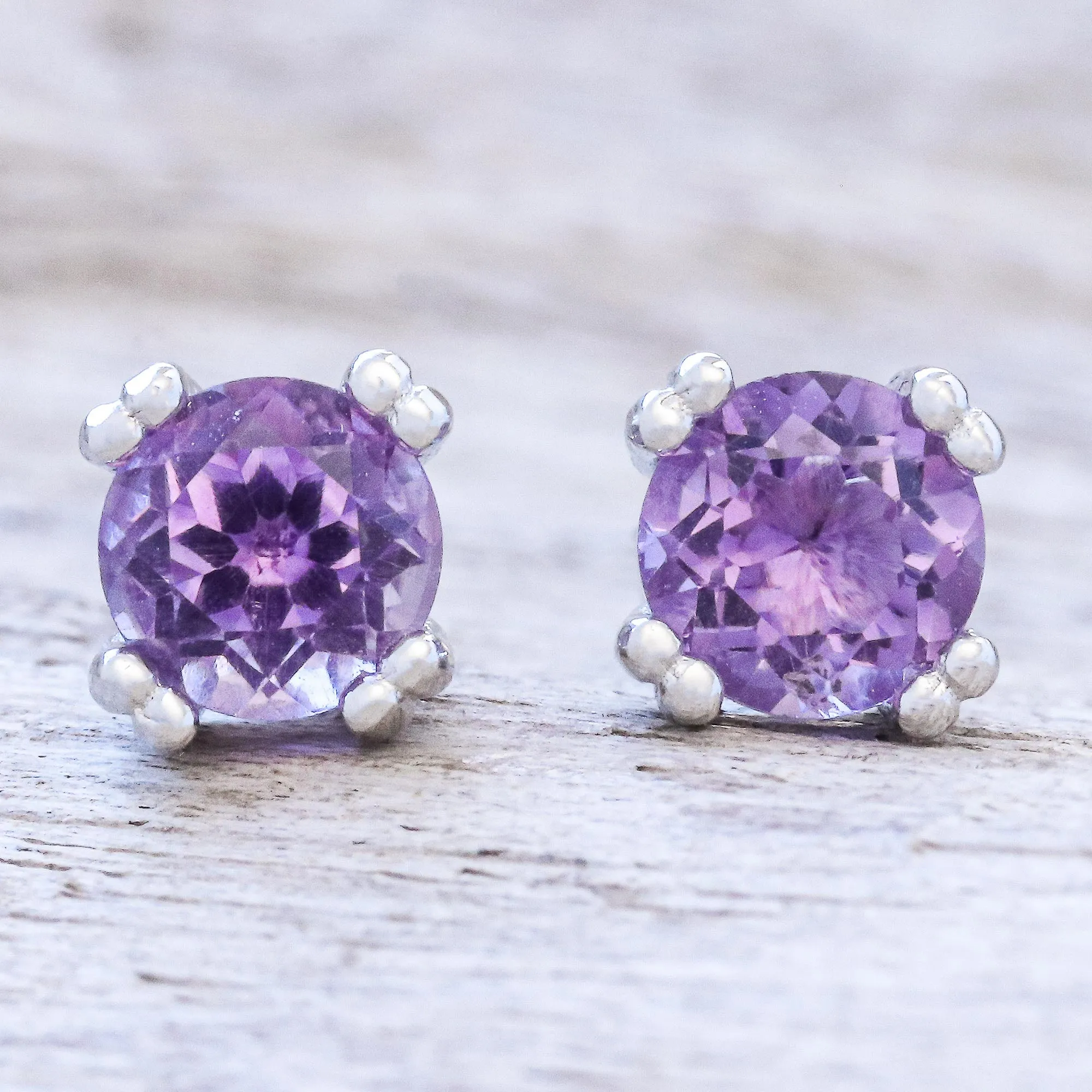 Faceted Amethyst Stud Earrings from Thailand - Sparkling Gems | NOVICA