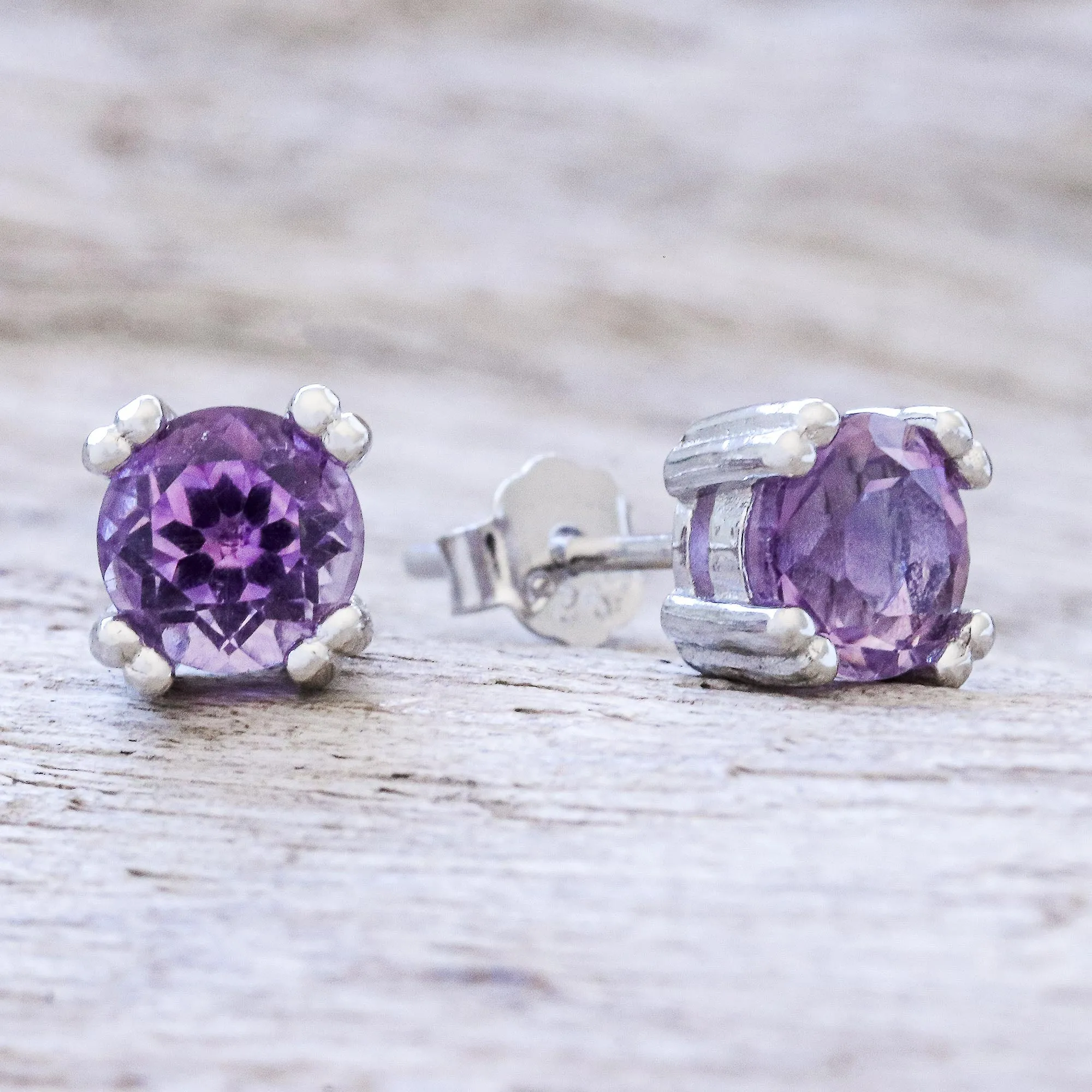 Faceted Amethyst Stud Earrings from Thailand - Sparkling Gems | NOVICA