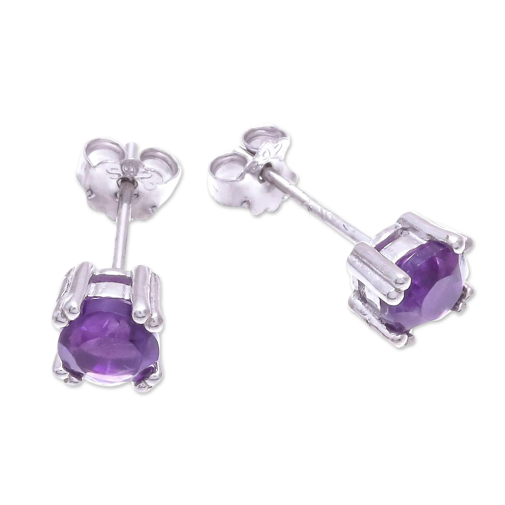 Faceted Amethyst Stud Earrings from Thailand - Sparkling Gems | NOVICA