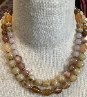 Faux Stone Quartz Marble Bead Two Strand Necklace