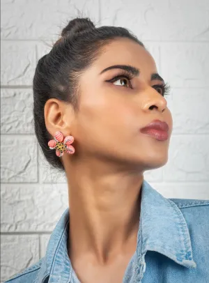 Flower coral and blue tops earrings