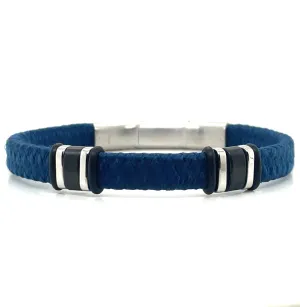 Gents Blue Cotton Bracelet With Stainless Steel Catch