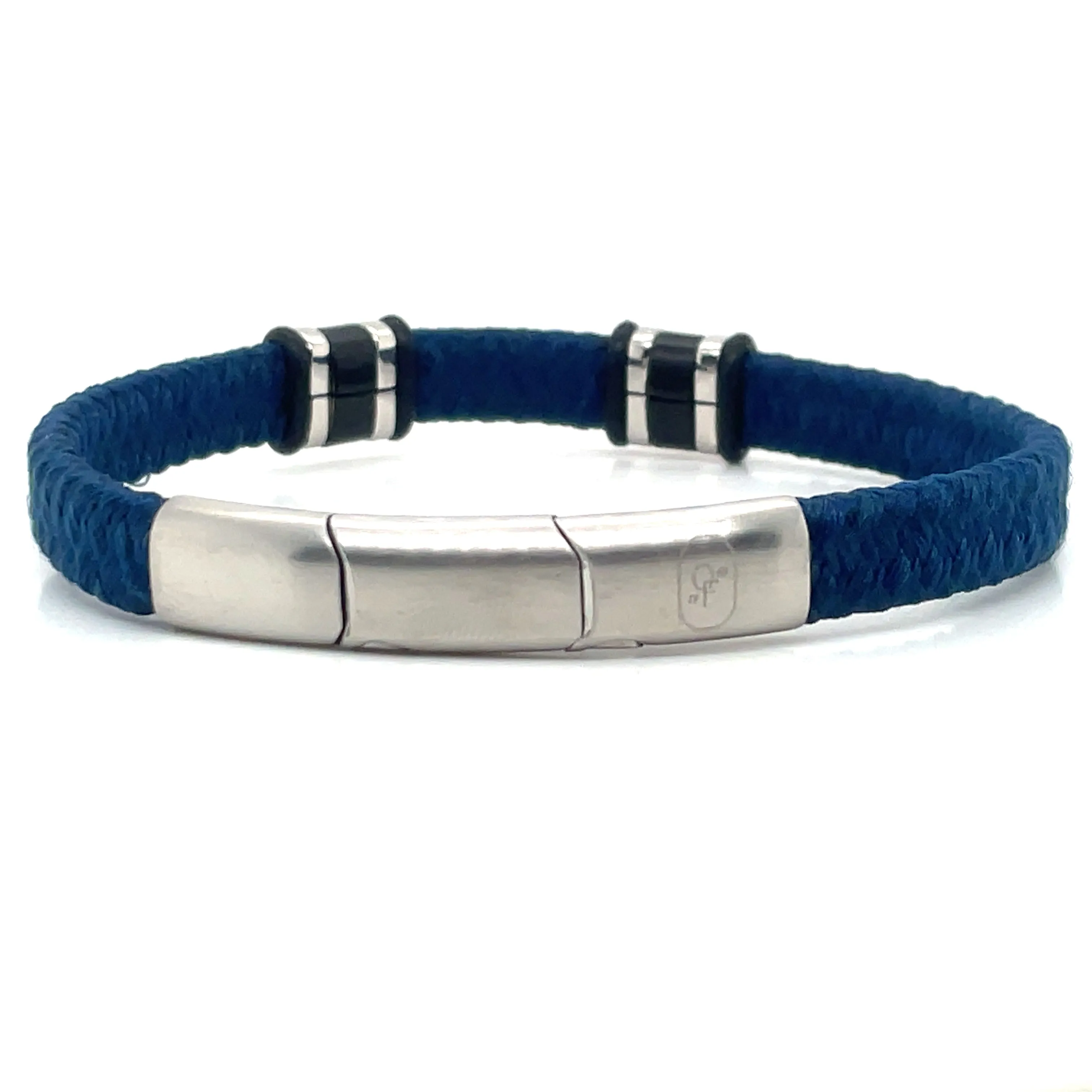 Gents Blue Cotton Bracelet With Stainless Steel Catch