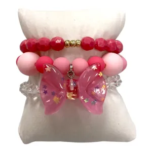 Girls Bracelet Stack - Hot Pink Confetti Bow