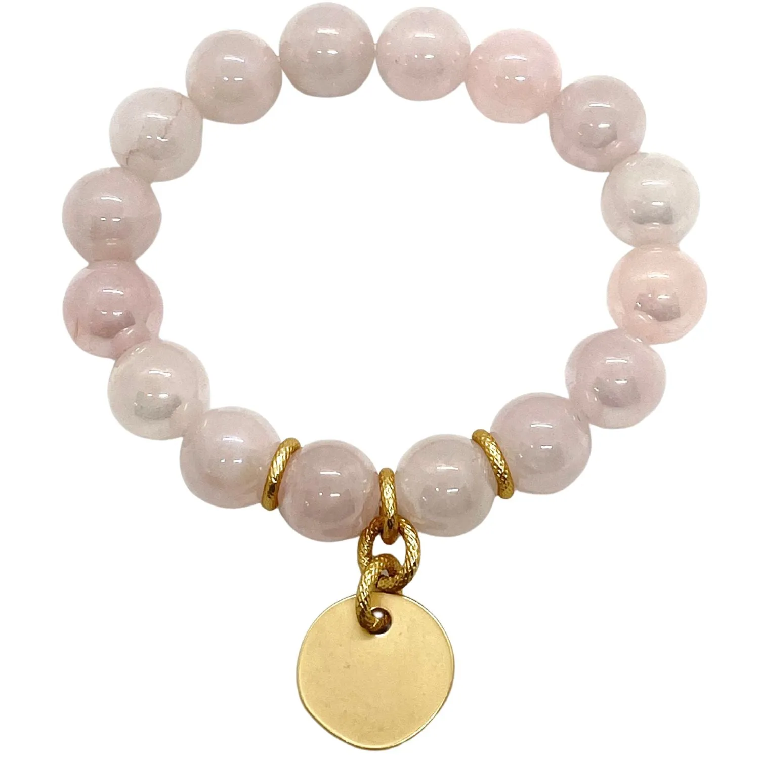 Glazed Rose Quartz Bracelet With Matte Gold Charm