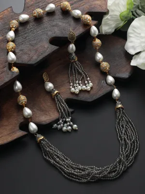 Gold-Plated Beaded Necklace And Earrings Set