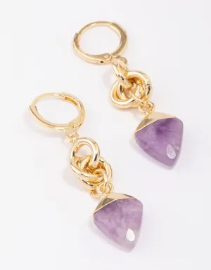 Gold Plated Linked Amethyst Drop Earrings