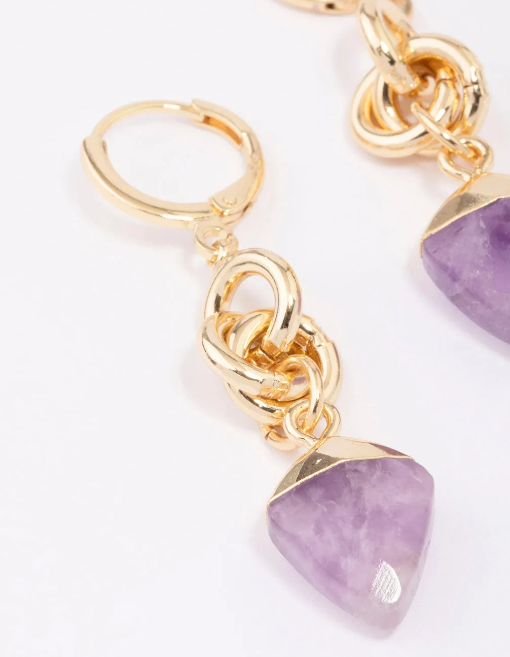 Gold Plated Linked Amethyst Drop Earrings