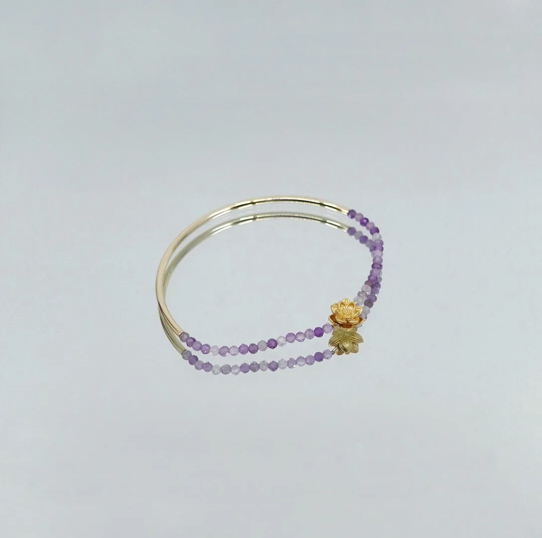 Half Bangle Lotus Amethyst Bracelet