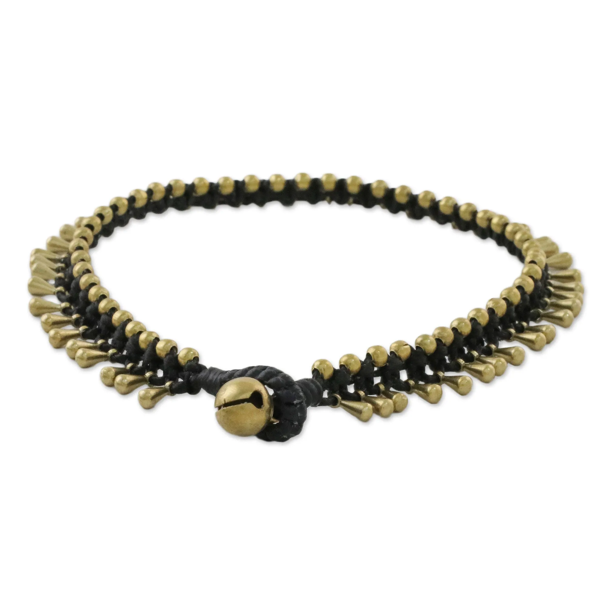 Handmade Lunar Black Knotted Brass Black Cord Anklet - Lunar Black | NOVICA