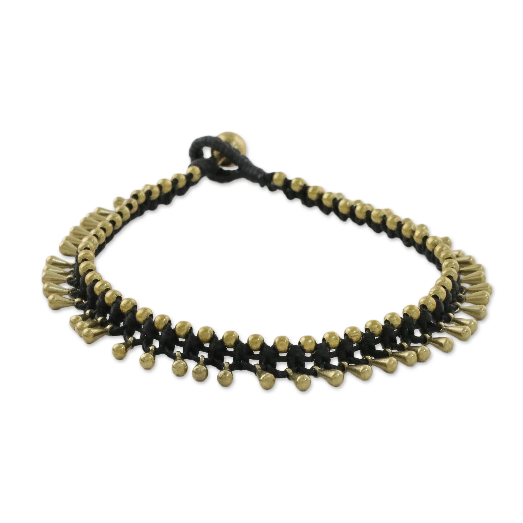 Handmade Lunar Black Knotted Brass Black Cord Anklet - Lunar Black | NOVICA