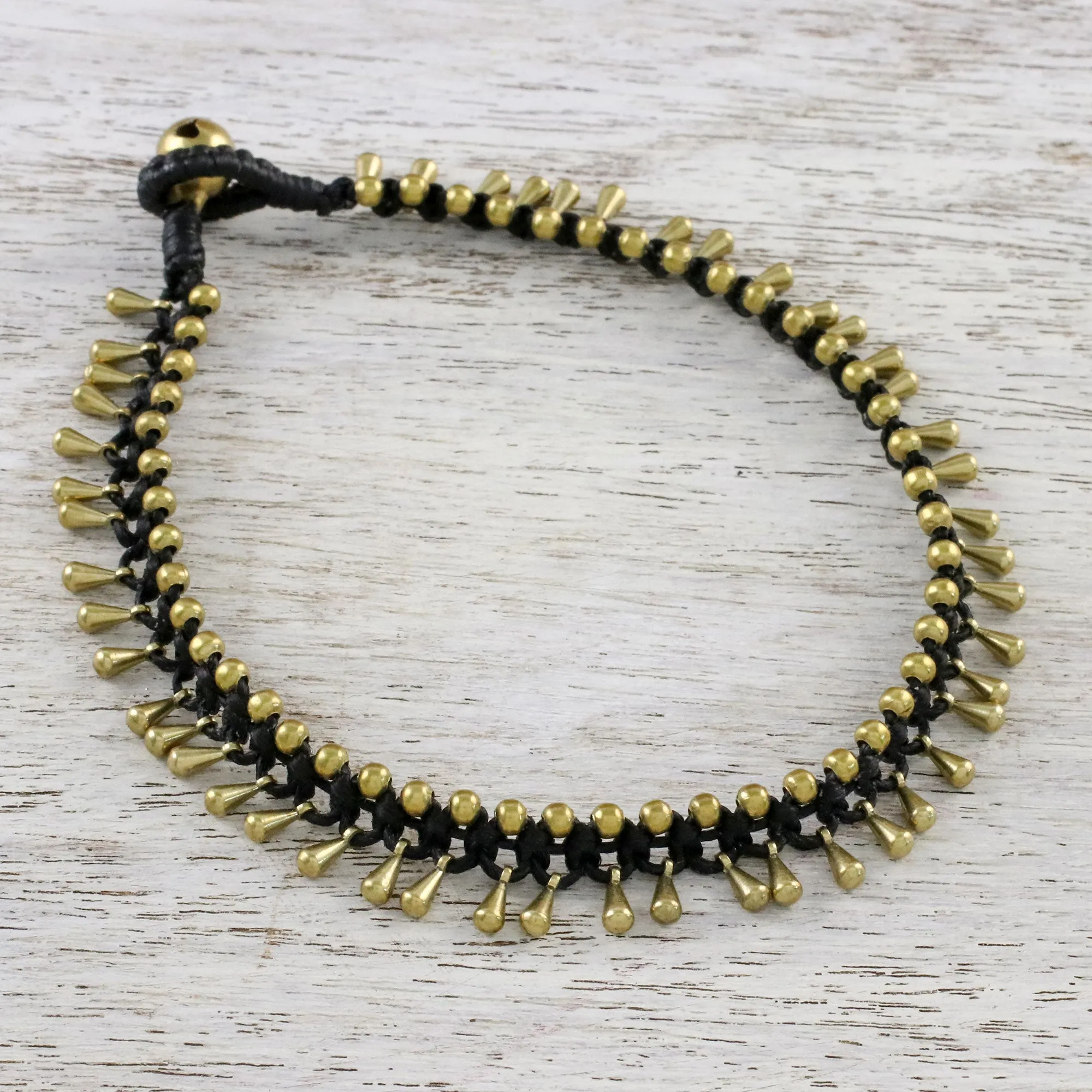 Handmade Lunar Black Knotted Brass Black Cord Anklet - Lunar Black | NOVICA