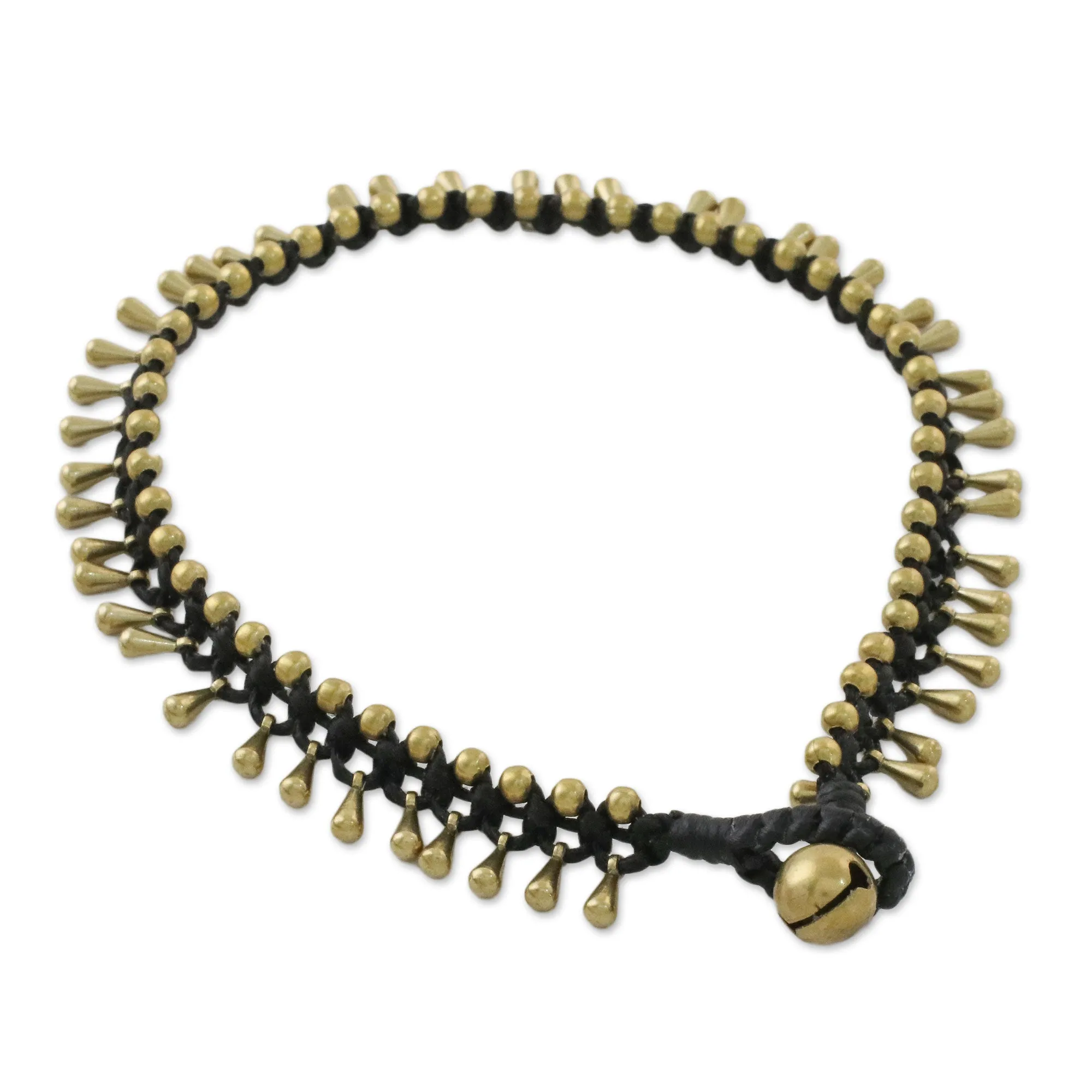 Handmade Lunar Black Knotted Brass Black Cord Anklet - Lunar Black | NOVICA