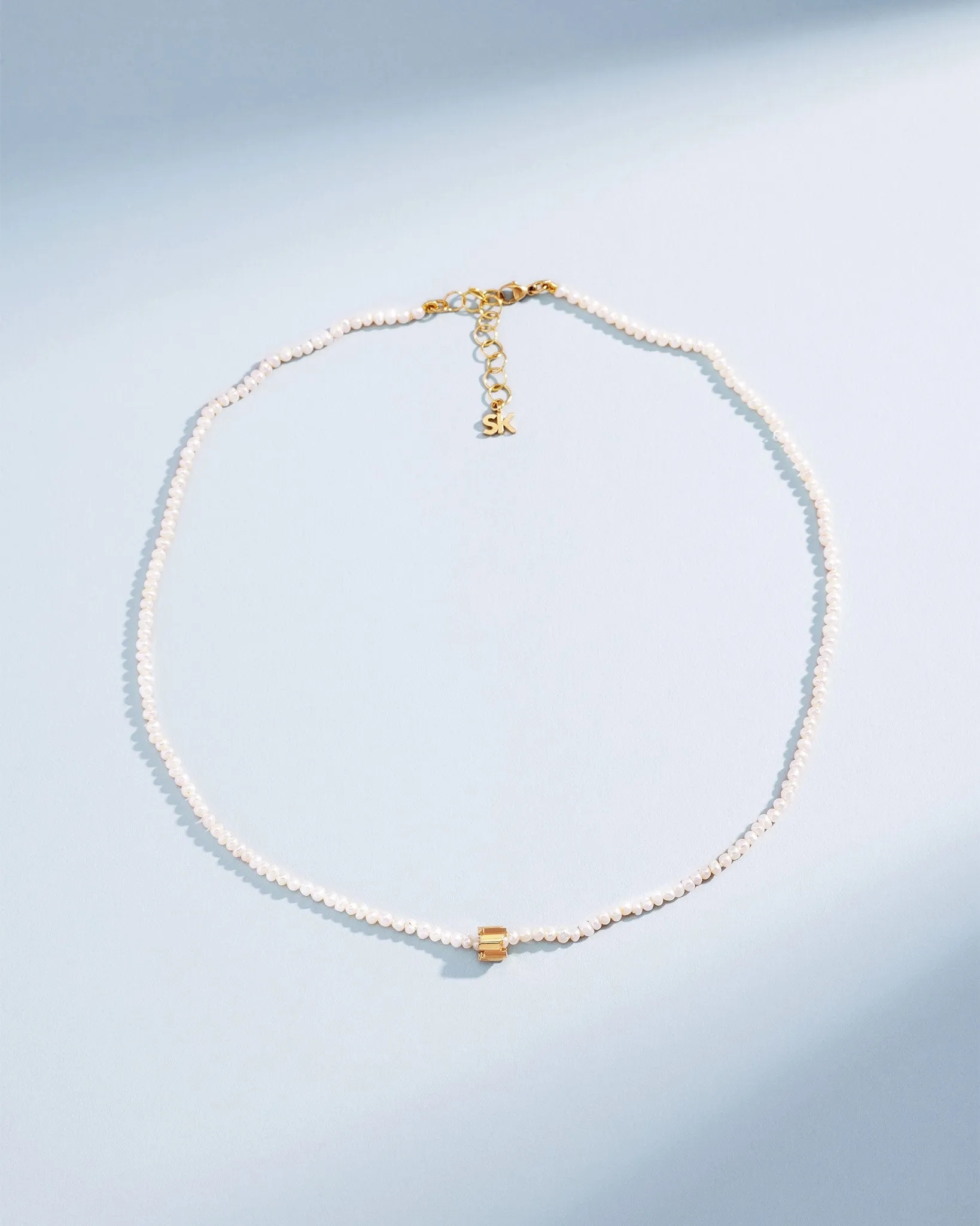 Infinite Beaded White Pearl & Mini Golden Rondelle Necklace