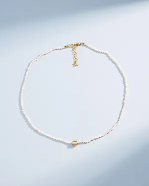 Infinite Beaded White Pearl & Mini Golden Rondelle Necklace