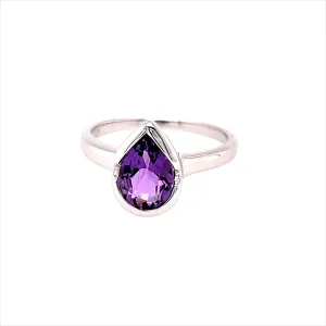 Kaleidoscope Sterling Silver Large Pear-Shaped Amethyst Ring