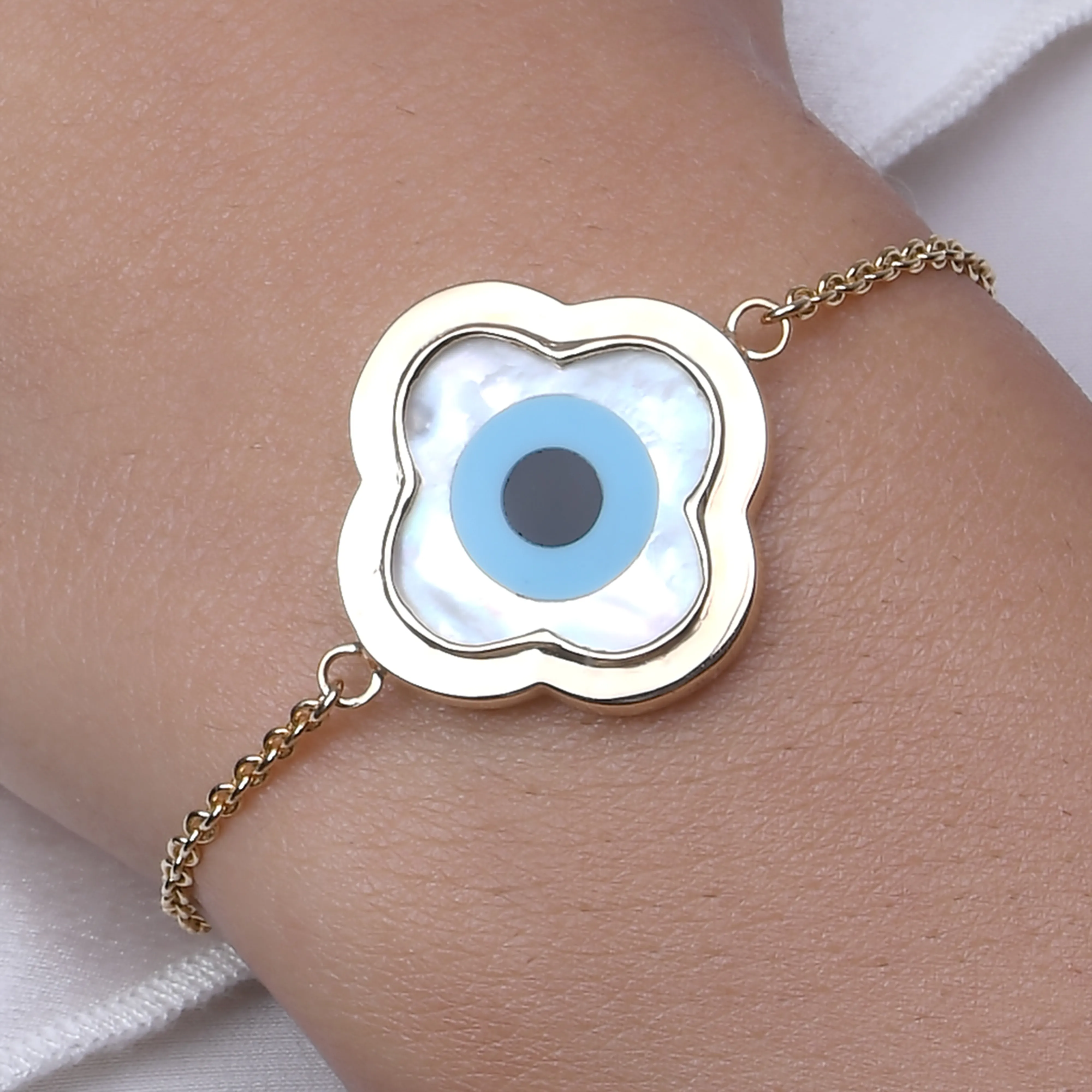 Large Clover Evil Eye Chain Bracelet