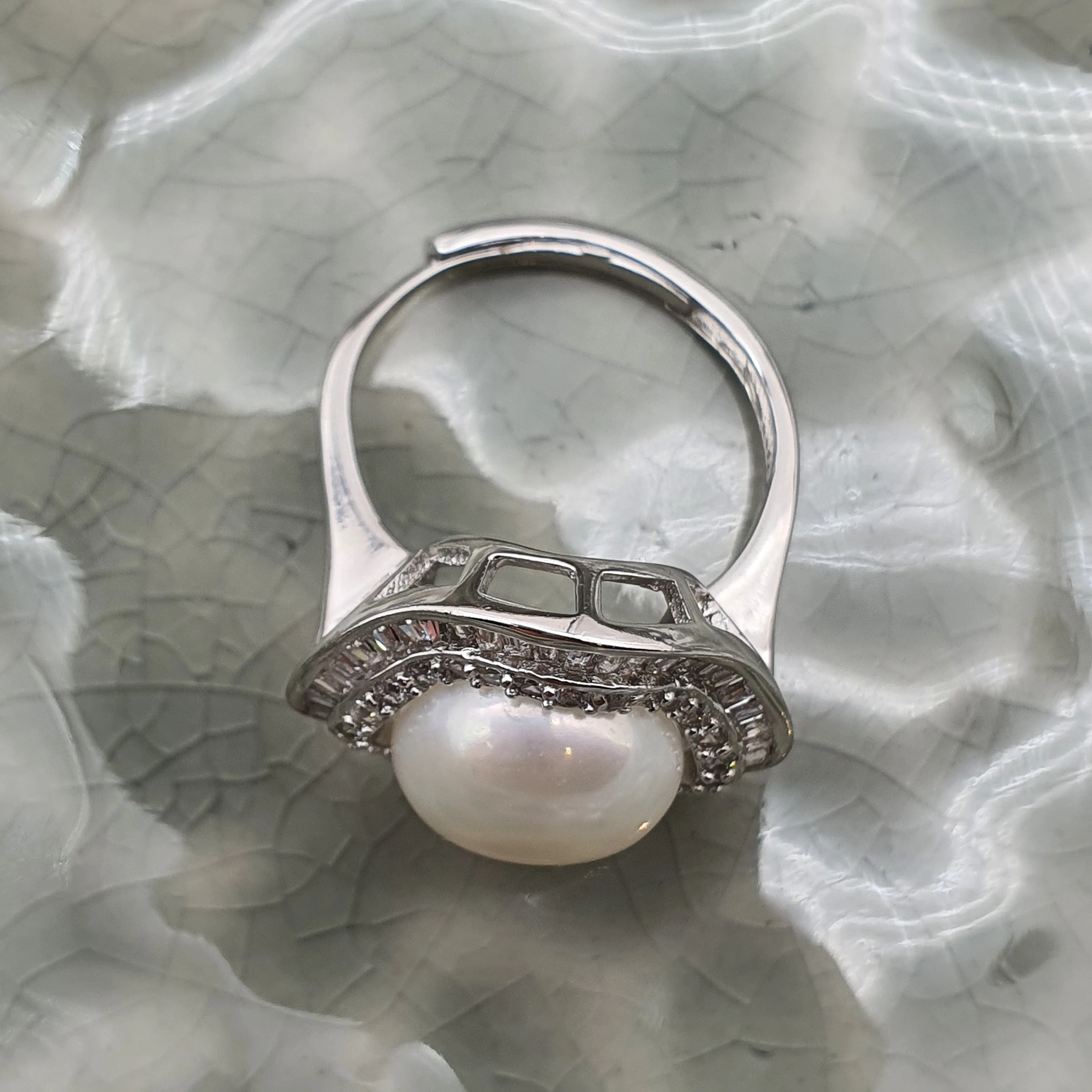 Large Freshwater Pearl ring, sterling silver