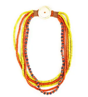 Large Orange Tile Bead with Two Yellow Strands