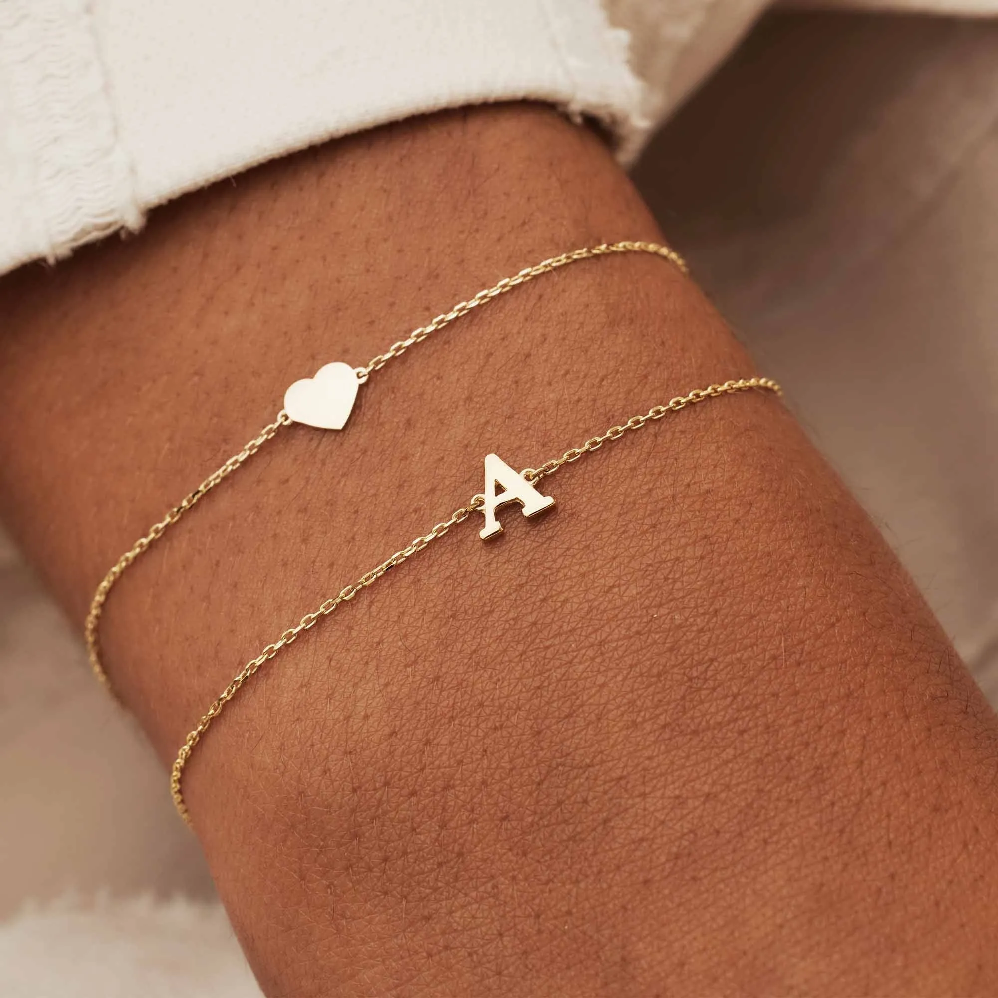 Le Marais Rachel 14 karat gold initial bracelet with letter