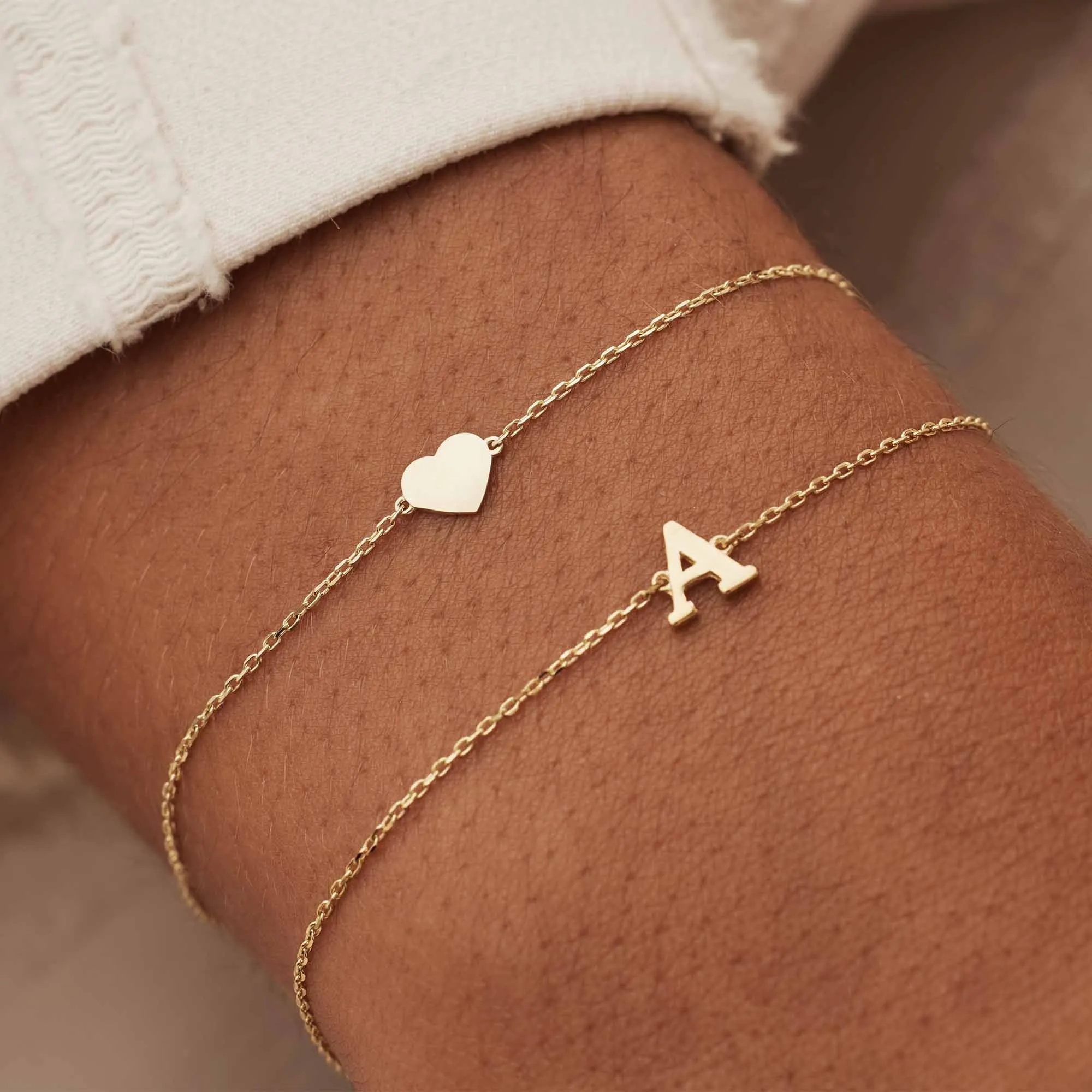 Le Marais Rachel 14 karat gold initial bracelet with letter