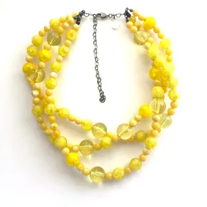 Lemon Yellow Crackle Mix Beaded Morgan Necklace *