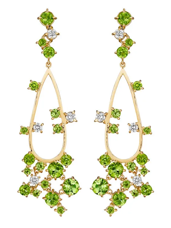 Melting Ice 18k Yellow Gold Peridot and Diamond Earrings by MadStone