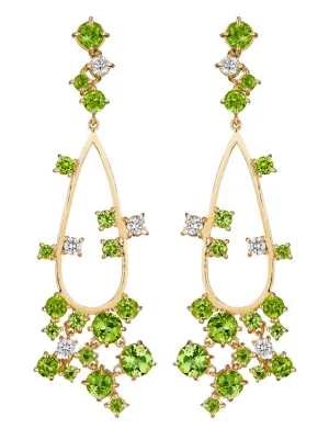 Melting Ice 18k Yellow Gold Peridot and Diamond Earrings by MadStone