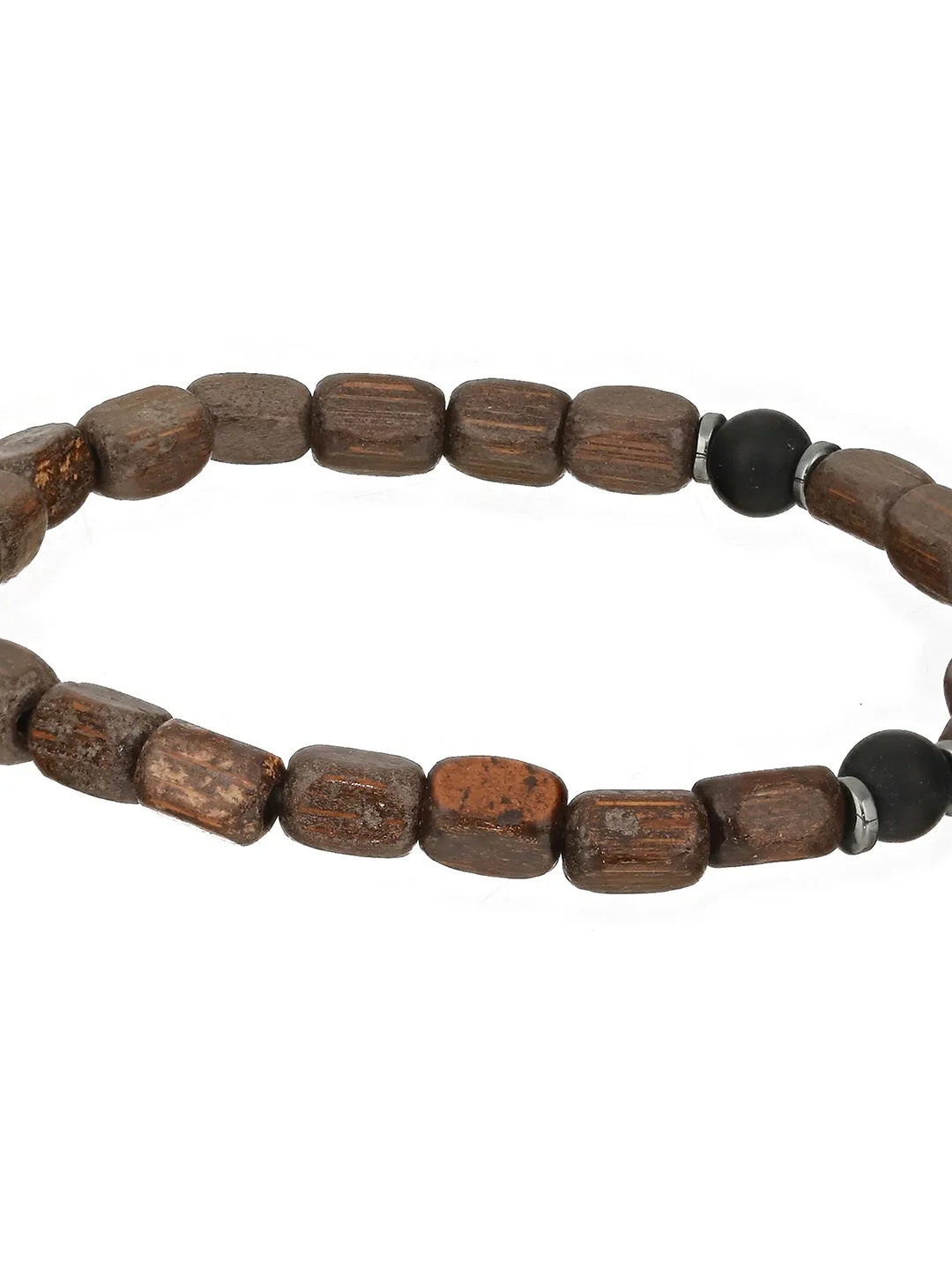 Men Pack Of 4 Brown & Coffee Brown Beads Leather Bracelet