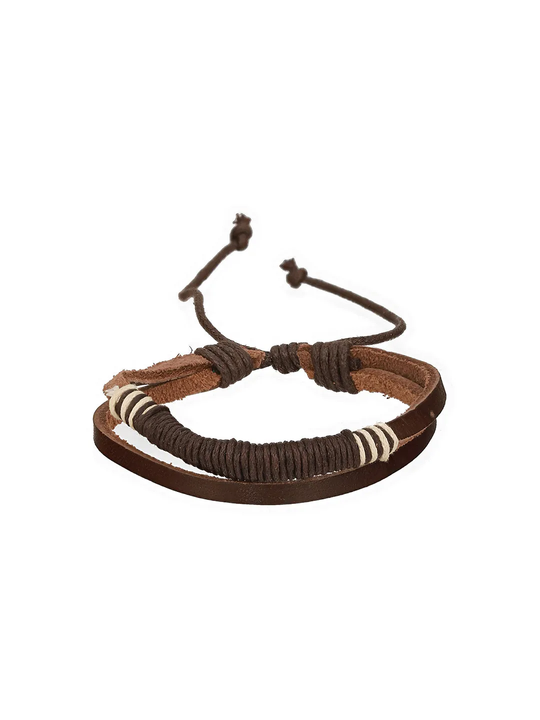 Men Pack Of 4 Brown & Coffee Brown Beads Leather Bracelet