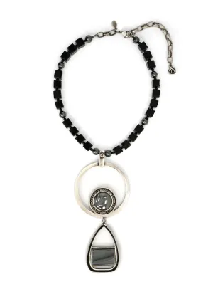 Myka - Antique Silver Pendant Beaded Necklace