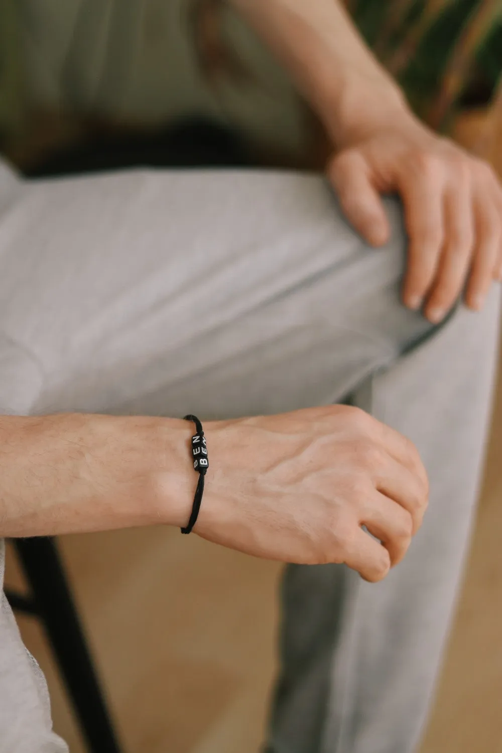 Name bracelet, customise men's bracelet, initial black english letter beads, personalised monogram bracelet for men, gift for him father day