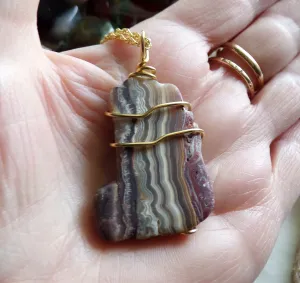 Natural Crazy Lace Agate Wire Wrapped Stone Pendant Necklace