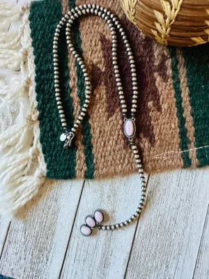 Navajo Queen Pink Conch & Sterling Silver Pearl Beaded Lariat Necklace