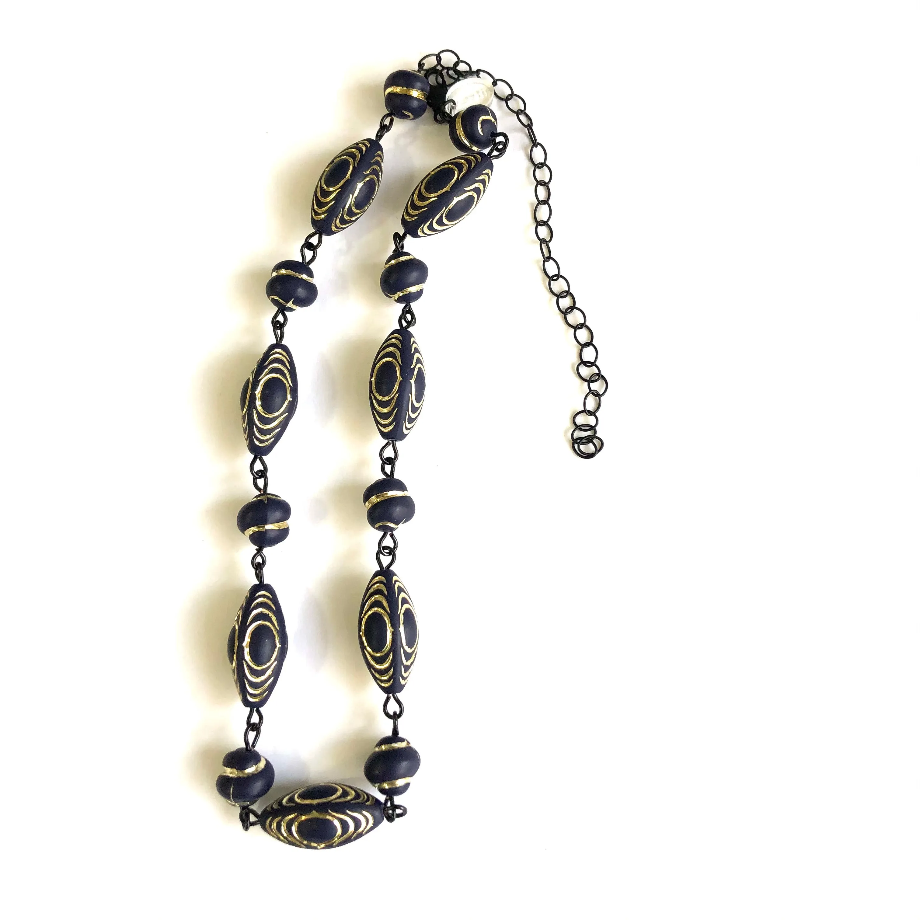 Navy Blue & Gold Lame' Beaded Amelia Necklace