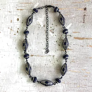 Navy Blue & Gold Lame' Beaded Amelia Necklace