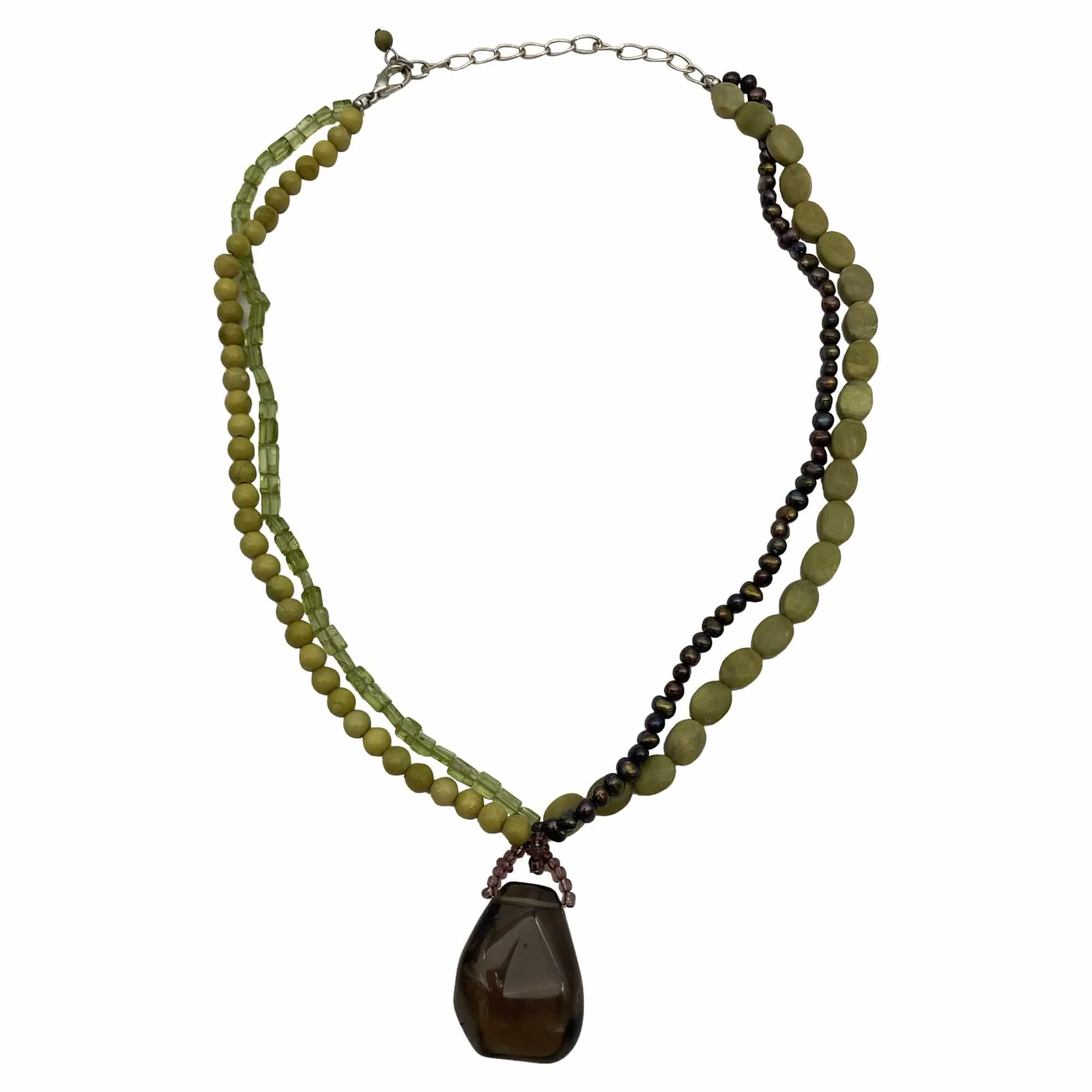 NECKLACE Multi-strand Beaded Necklace & Earring Set - Sage & Bronze