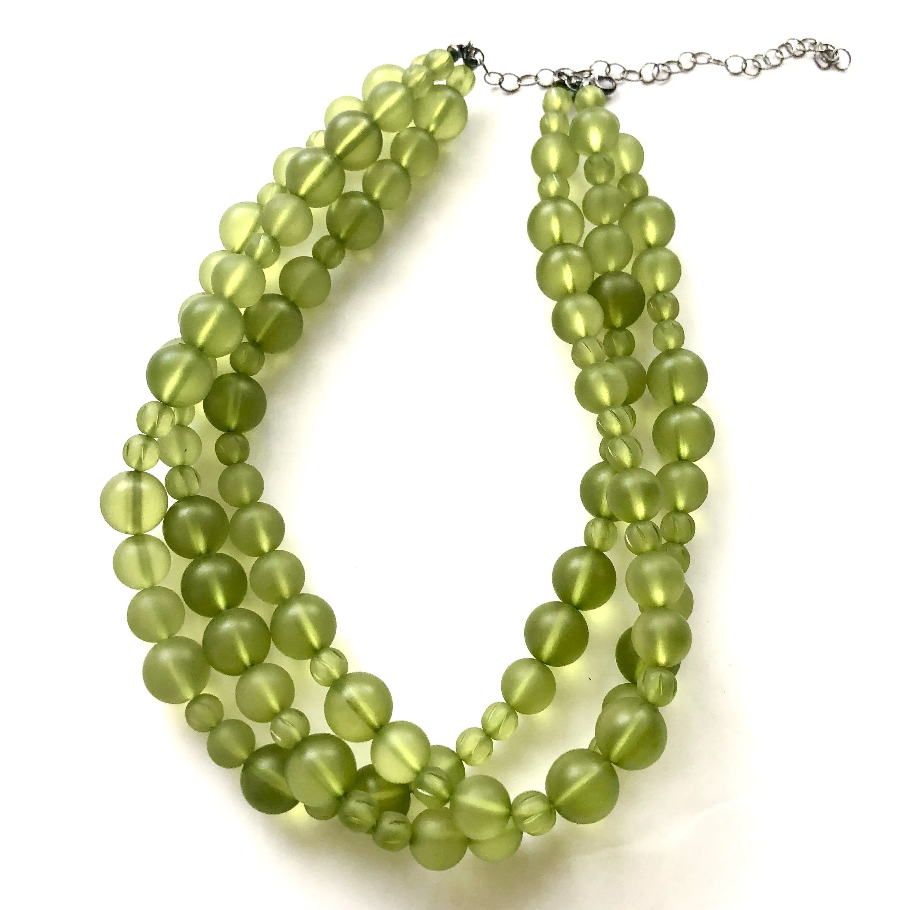 Olive Green Frosted Beaded Multi Strand Morgan Necklace