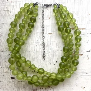 Olive Green Frosted Beaded Multi Strand Morgan Necklace