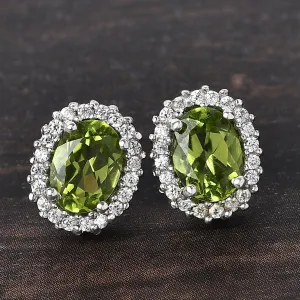 Peridot Studs, August birthstone earrings, 925 Silver Stud , Halo Stud Earring, Oval Studs, Halo Earrings , Halo Bridal Studs