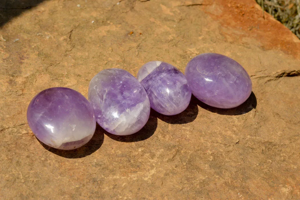 Polished Gemmy Amethyst Galet - Palm Stones x 20 From Madagascar