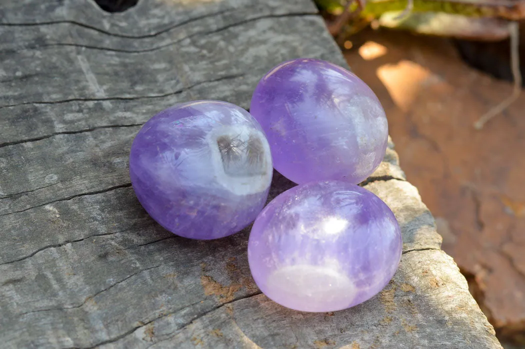 Polished Gemmy Amethyst Galet - Palm Stones x 20 From Madagascar