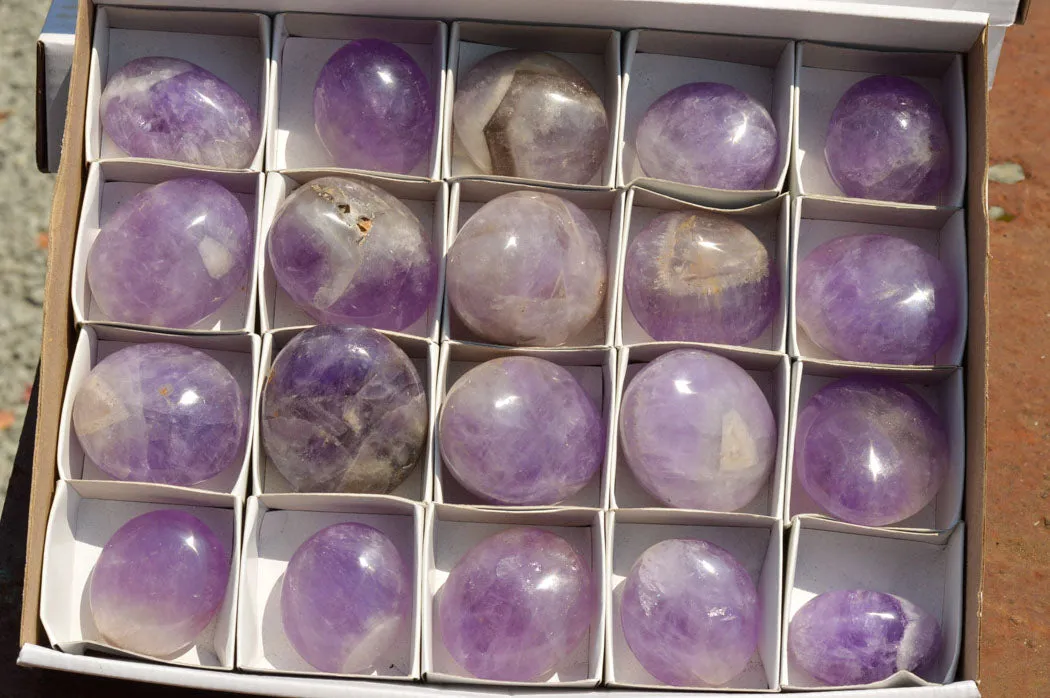 Polished Gemmy Amethyst Galet - Palm Stones x 20 From Madagascar