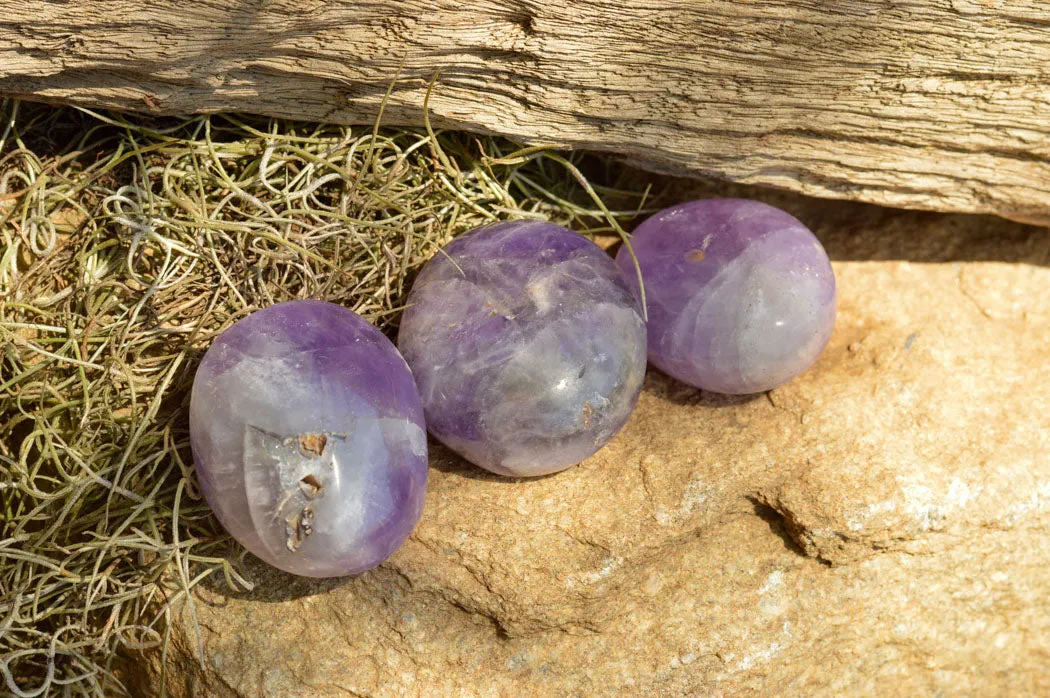 Polished Gemmy Amethyst Galet - Palm Stones x 20 From Madagascar